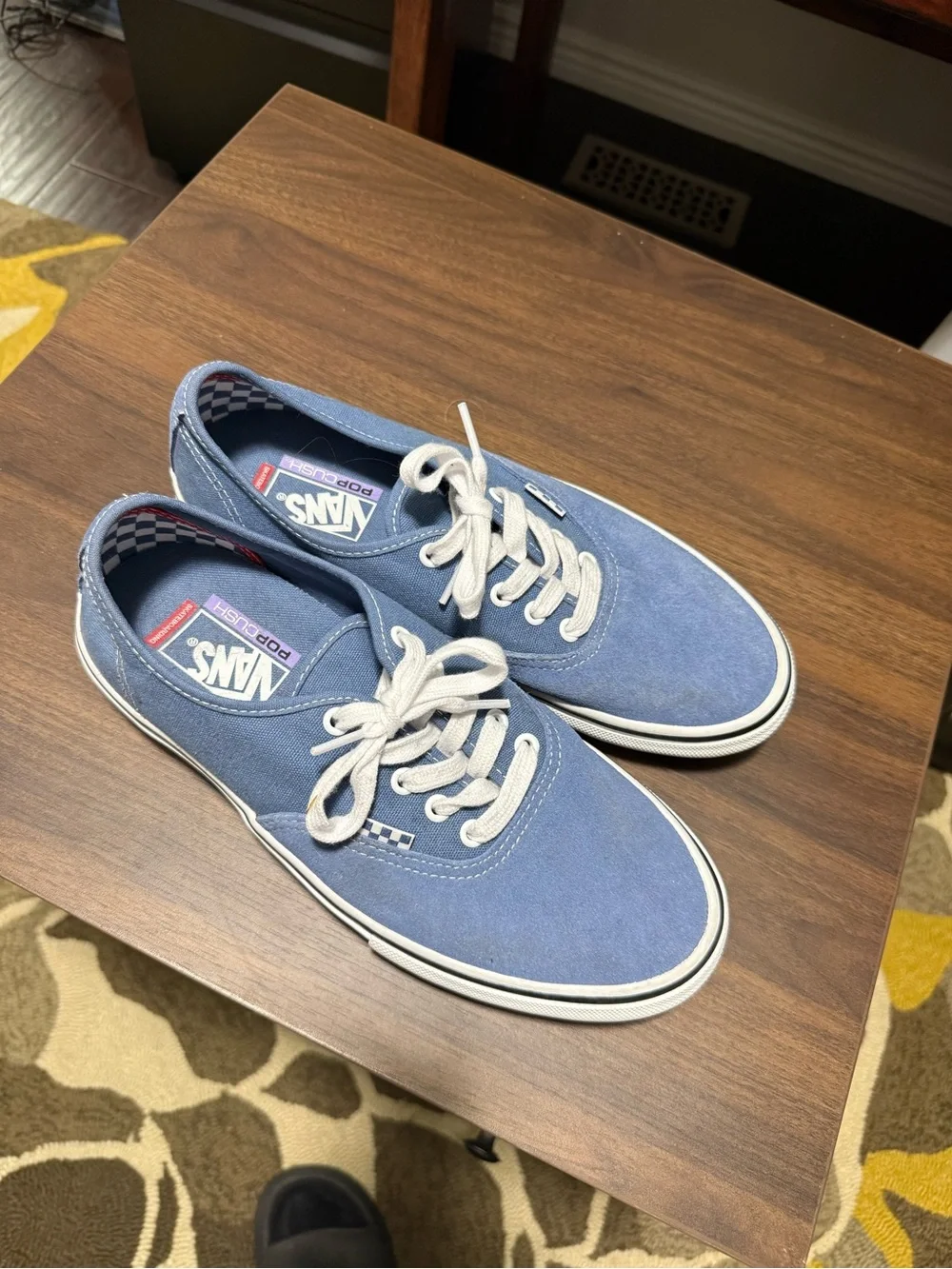 Vans Blue Canvas Low-Top Sneakers with White Laces. Never worn outside brand new
